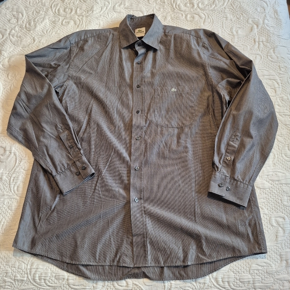 Lacoste Button Down Shirt Long Sleeve Gray Striped Men’s Size 45 3x EUC